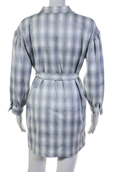 Aqua Womens Collar Long Sleeve Button Up Belted Striped Blouse Blue Size XL