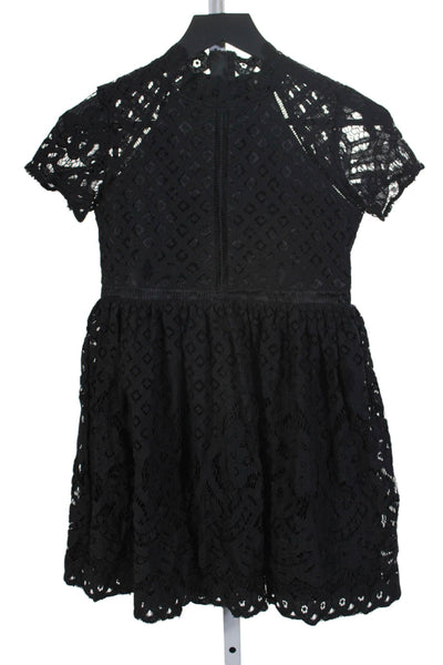 Bardot Girls Cotton Short Sleeve Zip Lacy A-line Dress Black Size 14