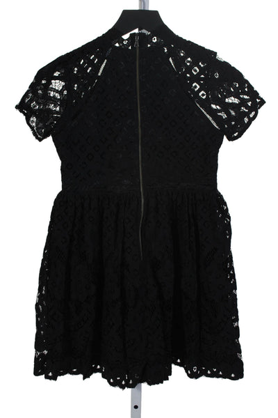 Bardot Girls Cotton Short Sleeve Zip Lacy A-line Dress Black Size 14