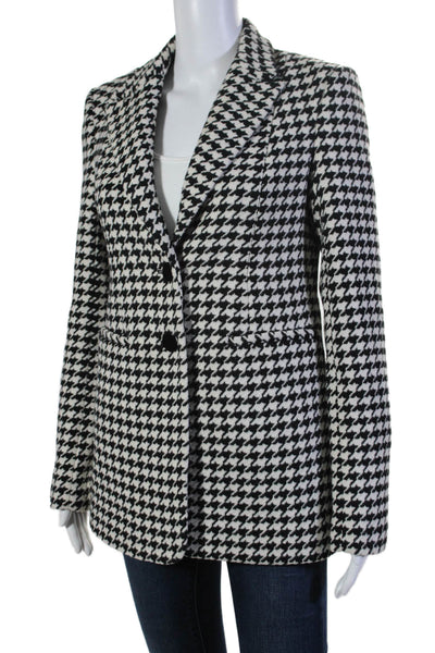 Good American Womens Black White Houndstooth Long Sleeve Lined Jacket Size 0