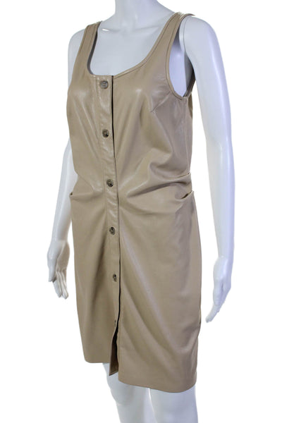 Nanushka Womens Light Brown Vegan Leather Ruched Scoop Neck Shift Dress Size M