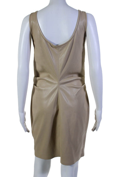 Nanushka Womens Light Brown Vegan Leather Ruched Scoop Neck Shift Dress Size M