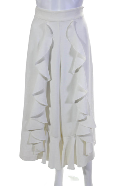 Alexis Womens Textured Ruffled Wide Leg Side Zipped Pants White Size XS