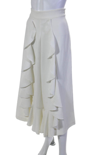 Alexis Womens Textured Ruffled Wide Leg Side Zipped Pants White Size XS