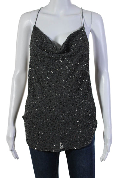 Haute Hippie Womens Spaghetti Strap Scoop Neck Beaded Draped Top Gray Size Small