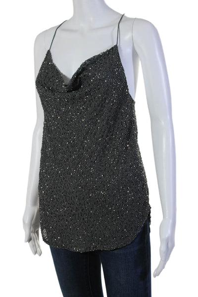 Haute Hippie Womens Spaghetti Strap Scoop Neck Beaded Draped Top Gray Size Small