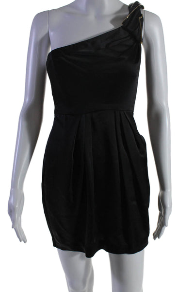 BCBG Max Azria Womens Zipper Detail One Shoulder Monaco Dress Black Size 0