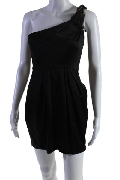 BCBG Max Azria Womens Zipper Detail One Shoulder Monaco Dress Black Size 0