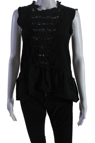 Central Park West Womens Ruffle Detail Sleeveless Blouse Top Black Size XS