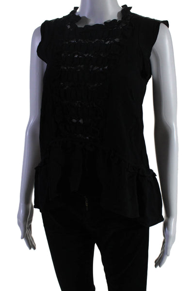 Central Park West Womens Ruffle Detail Sleeveless Blouse Top Black Size XS