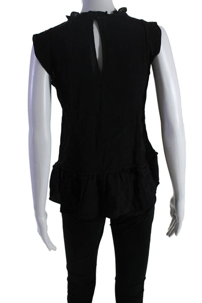 Central Park West Womens Ruffle Detail Sleeveless Blouse Top Black Size XS