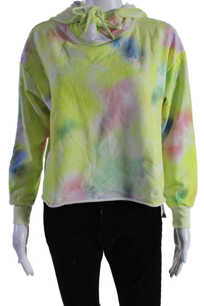 Alice + Olivia Womens Cotton Tie Dye Long Sleeve Pullover Hoodie Yellow Size S