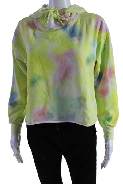 Alice + Olivia Womens Cotton Tie Dye Long Sleeve Pullover Hoodie Yellow Size S