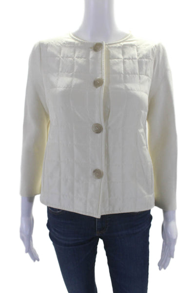 J. Mclaughlin Womens Silk Textured Quilted Button Open Front Sweater Cream Size