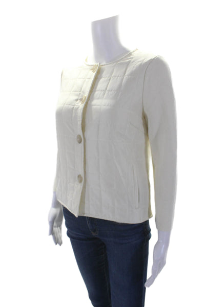 J. Mclaughlin Womens Silk Textured Quilted Button Open Front Sweater Cream Size