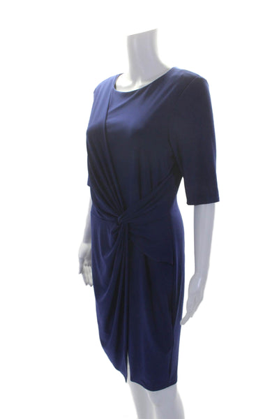 Vince Camuto Womens Textured Short Sleeve Knot Front Midi Dress Blue Size 12