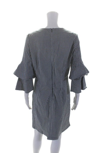 J. Mclaughlin Womens Cotton Bell Sleeve V-neck Grid Print Dress Black Size L