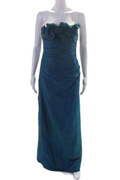 Phoebe Couture Womens Strapless Ruched Zipped Dress Blue Size 6