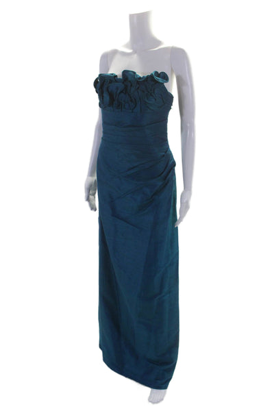 Phoebe Couture Womens Strapless Ruched Zipped Dress Blue Size 6