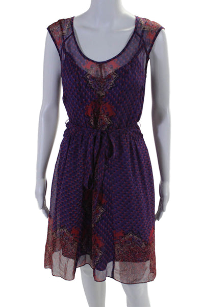 Nanette Lepore Womens Silk Floral Print Sleeveless Dress Purple Red Size 2