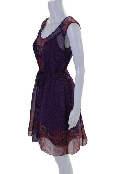 Nanette Lepore Womens Silk Floral Print Sleeveless Dress Purple Red Size 2