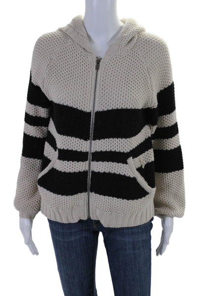 Chaser Womens Cotton Long Sleeve Zip Striped Hood Sweater Beige Size S