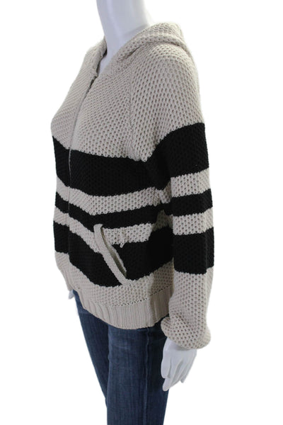 Chaser Womens Cotton Long Sleeve Zip Striped Hood Sweater Beige Size S