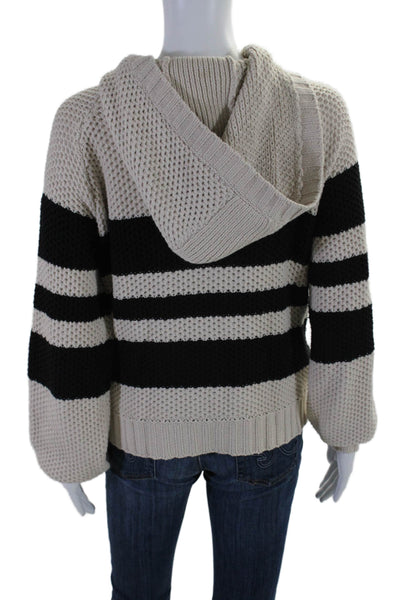 Chaser Womens Cotton Long Sleeve Zip Striped Hood Sweater Beige Size S