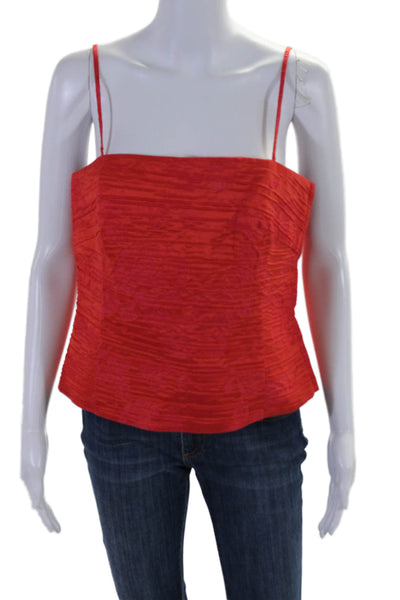 Akris Womens Back Zip Spaghetti Strap Square Neck Top Orange Pink Size 10