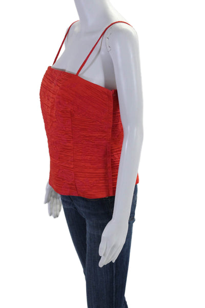 Akris Womens Back Zip Spaghetti Strap Square Neck Top Orange Pink Size 10