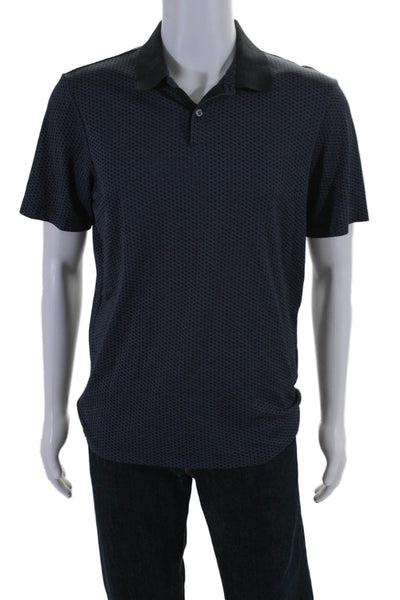 Theory Mens Short Sleeve Collared Polo Shirt Navy Blue Cotton Size Large