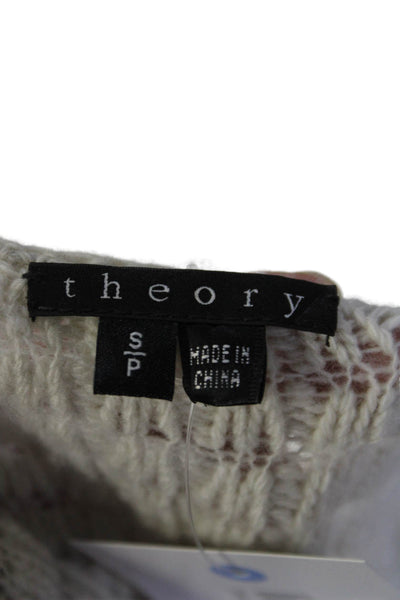 Theory Womens Long Sleeve Open Knit Scoop Neck Sweater White Wool Size Small