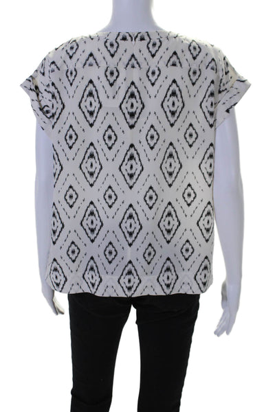 Theory Womens Back Zip Scoop Neck Silk Ikat Top Blouse White Black Size Small