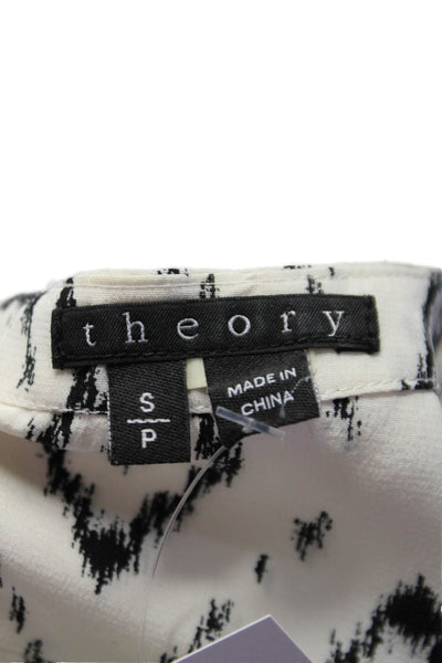 Theory Womens Back Zip Scoop Neck Silk Ikat Top Blouse White Black Size Small