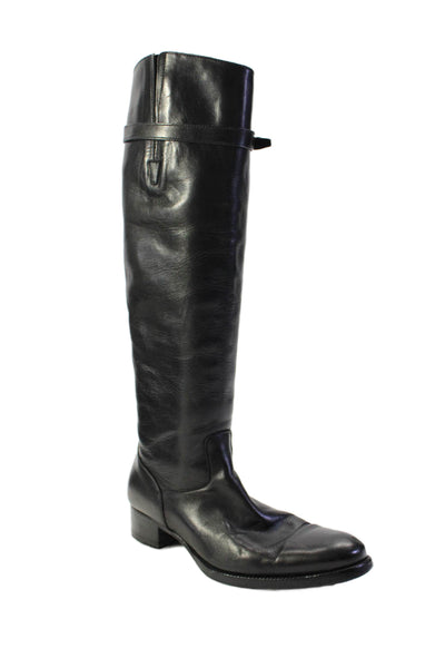 Heschung Womens Leather SIlver Toned Buckled Knee High Boots Black Size 5 1/2