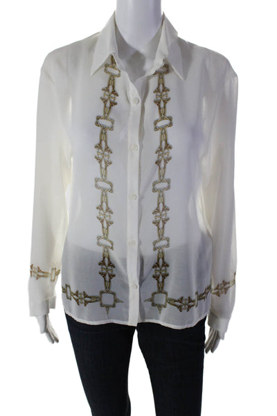 Clover Canyon Womens Collared Long Sleeve Button Up Blouse Top White Size XS