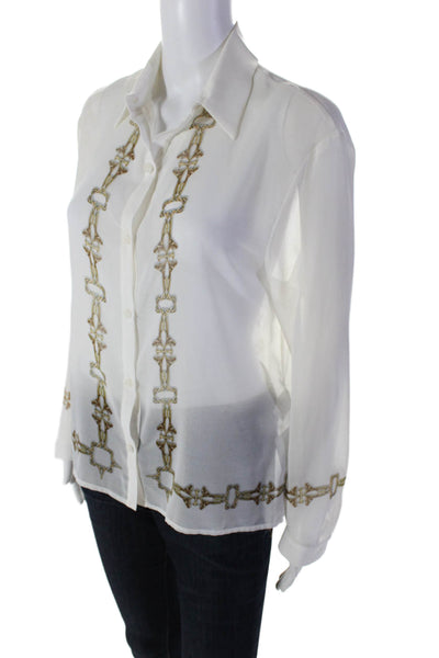 Clover Canyon Womens Collared Long Sleeve Button Up Blouse Top White Size XS