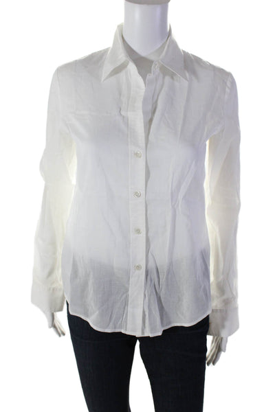 Theory Womens Cotton Collared Long Sleeve Button Up Blouse Top White Size S