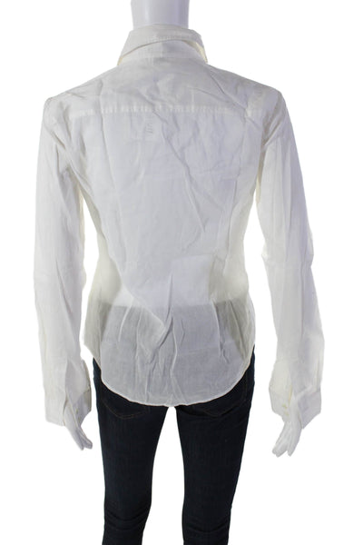 Theory Womens Cotton Collared Long Sleeve Button Up Blouse Top White Size S