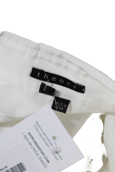 Theory Womens Cotton Collared Long Sleeve Button Up Blouse Top White Size S