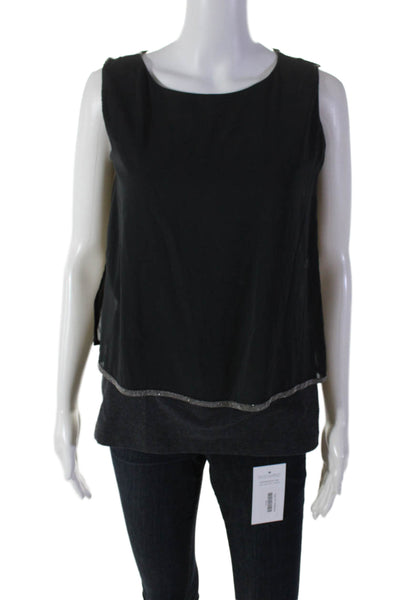 Fabiana Filippi Womens Cotton Layered Round Neck Tank Top Blouse Black Size XS