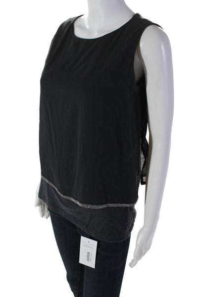 Fabiana Filippi Womens Cotton Layered Round Neck Tank Top Blouse Black Size XS