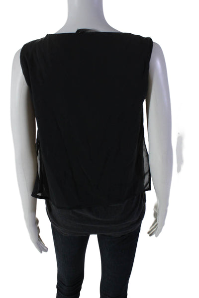 Fabiana Filippi Womens Cotton Layered Round Neck Tank Top Blouse Black Size XS