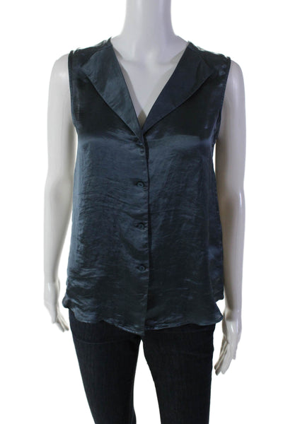 Theory Womens Collared Sleeveless Button Up Blouse Top Blue Size P