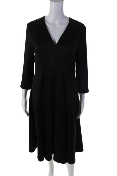 St. Emile Womens Solid Black V-neck Zip Back 3/4 Sleeve Shift Dress Size 8