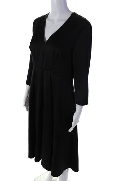 St. Emile Womens Solid Black V-neck Zip Back 3/4 Sleeve Shift Dress Size 8