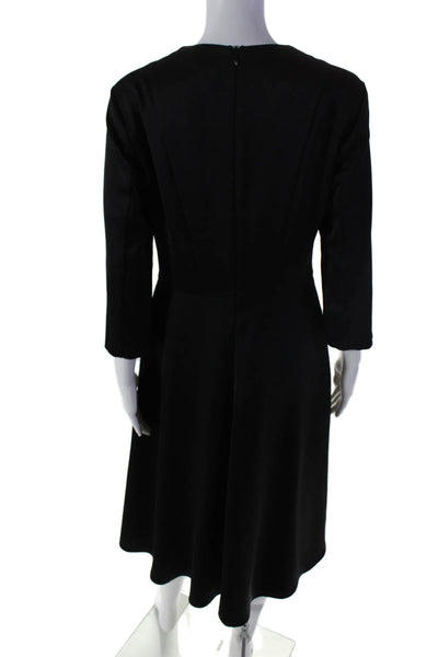 St. Emile Womens Solid Black V-neck Zip Back 3/4 Sleeve Shift Dress Size 8