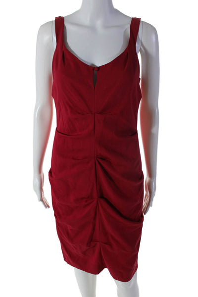 Nicole Miller Collection Womens Bright Red Silk Ruched V-neck Shift Dress Size 8