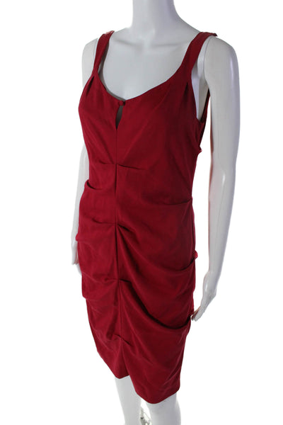 Nicole Miller Collection Womens Bright Red Silk Ruched V-neck Shift Dress Size 8