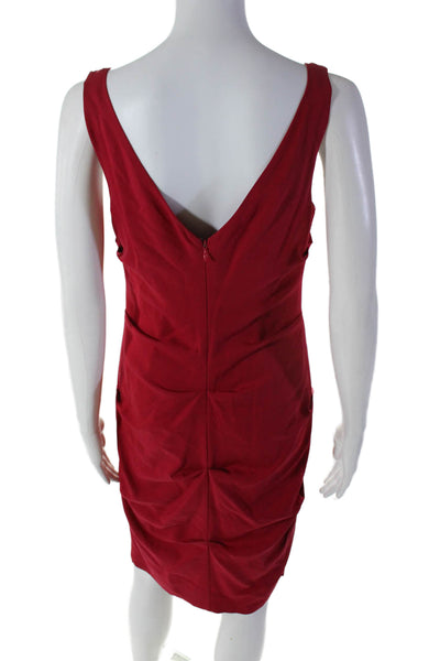 Nicole Miller Collection Womens Bright Red Silk Ruched V-neck Shift Dress Size 8